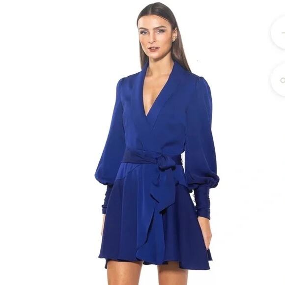 Alexia Admor Phoebe Wrap Dress Lapis Blue Tie Belt women’s size 12 NEW with tag - Picture 1 of 15